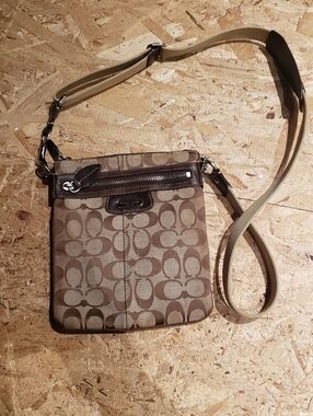 Coach Small Signature Crossbody in Brown and Tan
